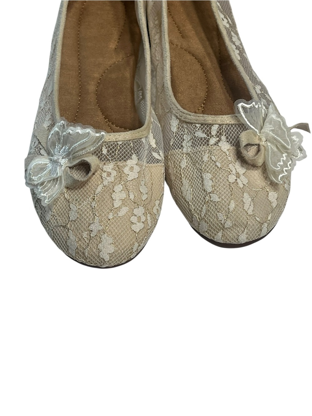 Lace Beige Flats with Butterfly Embellishment- Size 40/9 - Picture 5 of 8